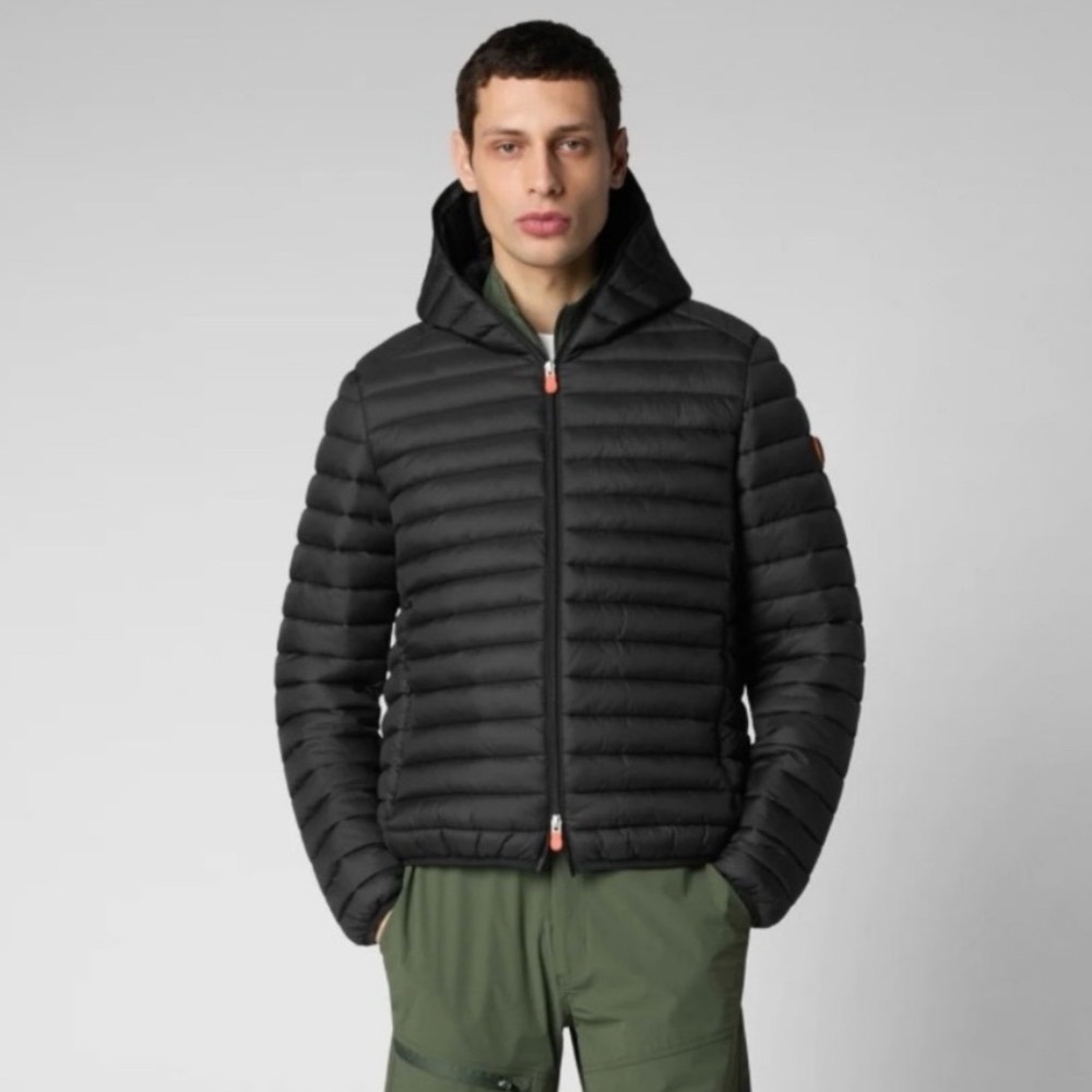 Save The Duck Donald Hooded Puffer Jacket‎ Mens XL Black Plumtech Synthetic Down